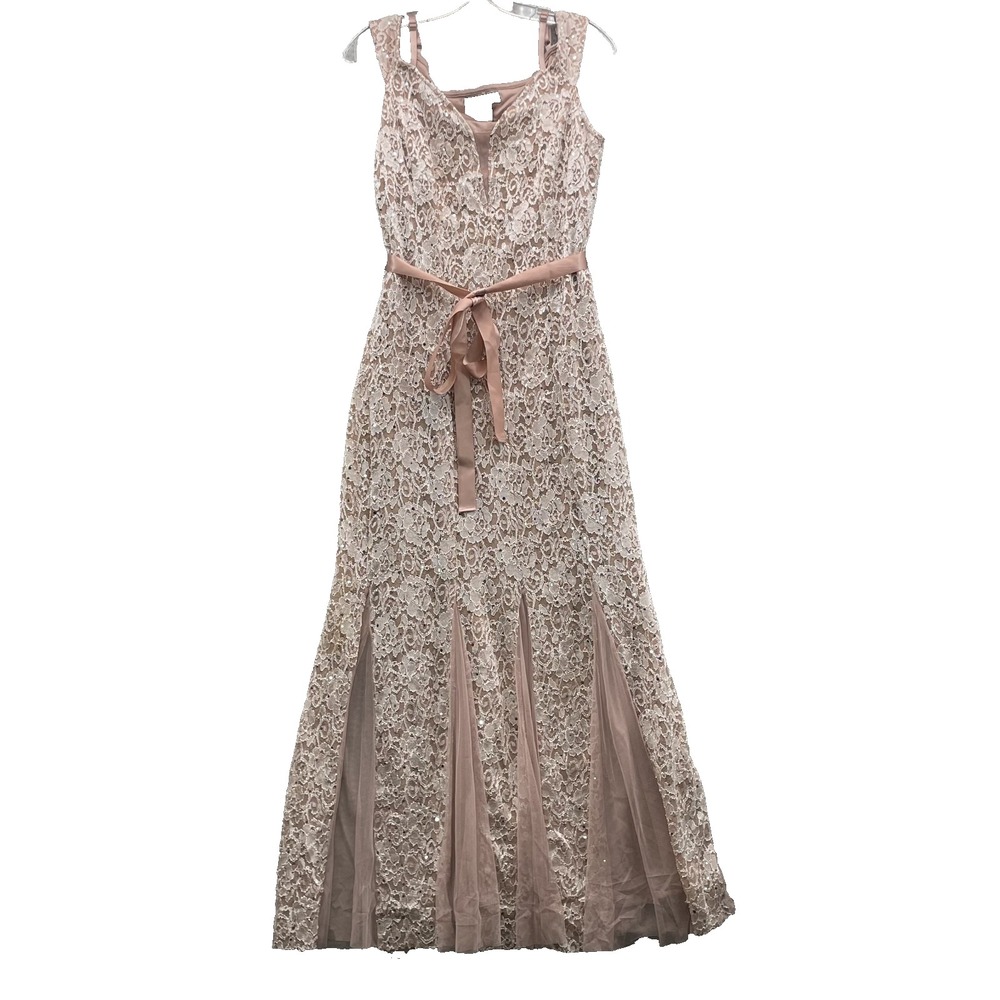 Candalite Maxi Dress Womens Med Rose Gold Lace Formal Evening Gown Party Holiday